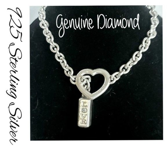 The Bradford Exchange Jewelry - Diamond Bradford Exchange 925 Sterling Silver Charm Heart Bracelet 8"